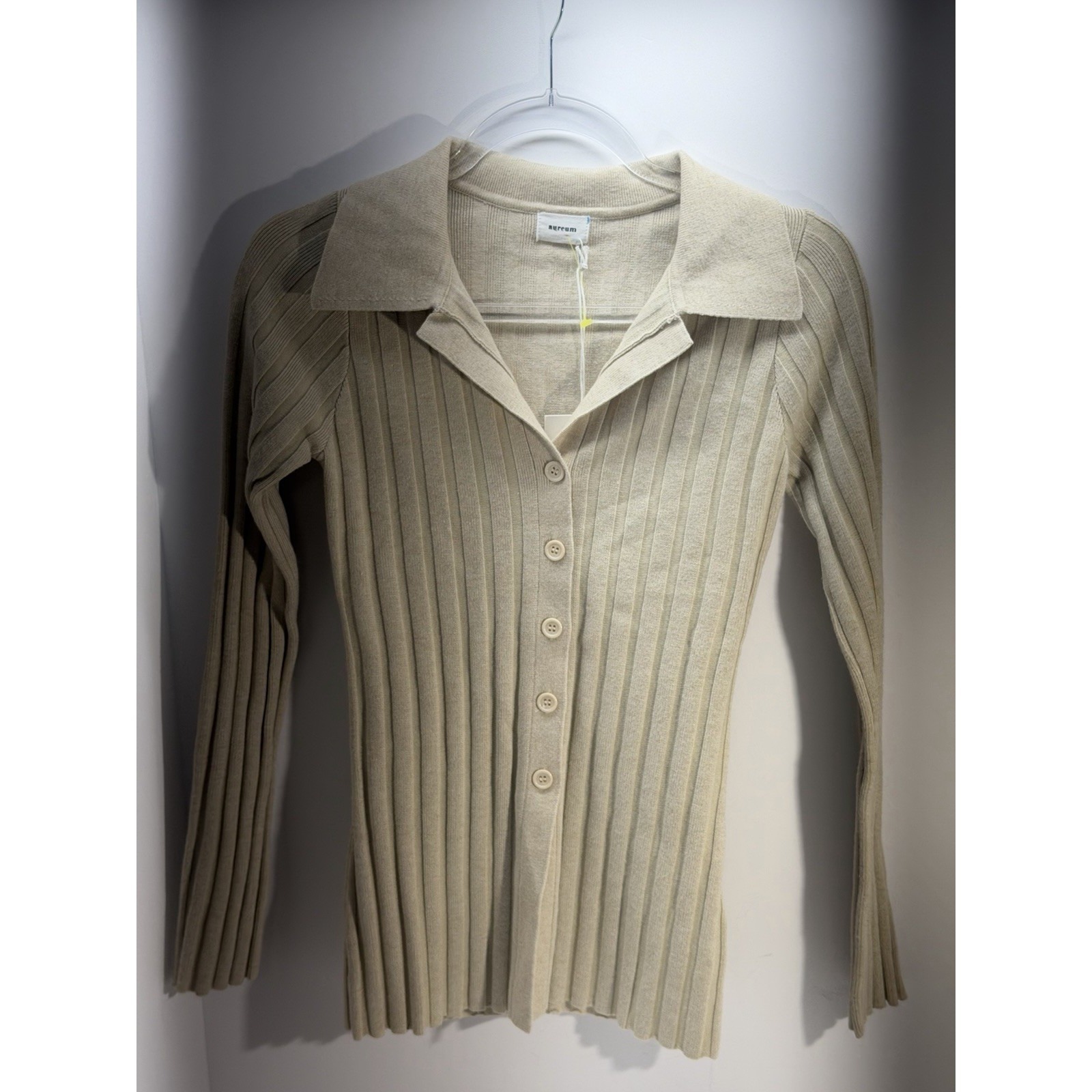 Nwt Aureum Women's Xs Oatmeal Knit Long Sleeve Stretch Button Down Lux